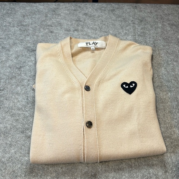 Comme des Garcons PLAY Sweaters - Comme Des Garcon PLAY Heart Patch Cardigan in Beige. Made in Japan.